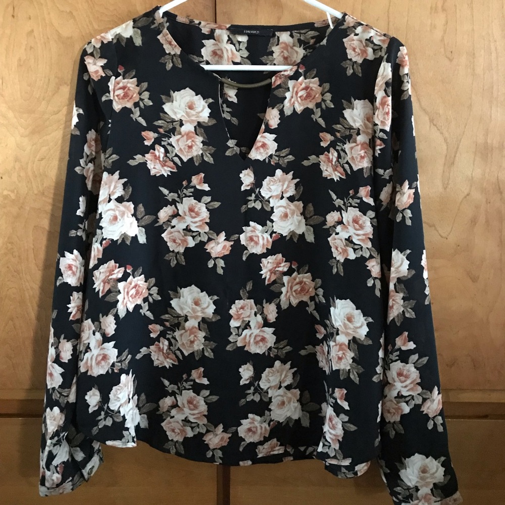 Black, floral blouse
